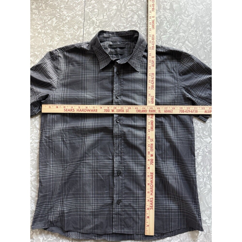 Kenneth Cole Made in Italy Men's XL Gray Check Woven Short Sleeve Button-Up - Picture 4 of 6